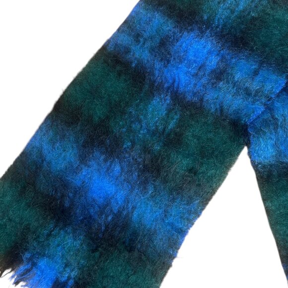 Andrew Steward Black Watch Plaid Scottish Mohair Rectangular Scarf With Fringe - Picture 2 of 6